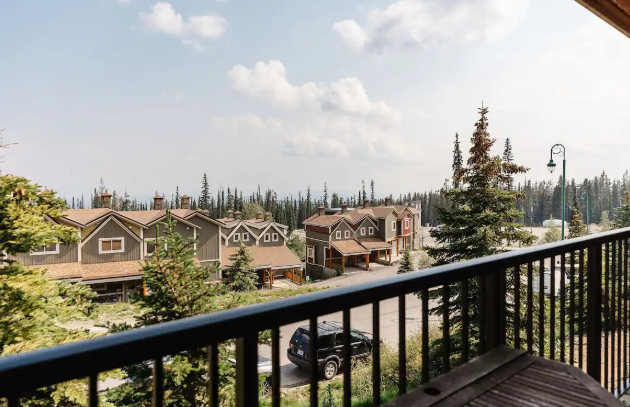Balcony view from The Alpine apartment in 5020 Snowbird Way #6, Beaverdell, BC V0H 1A0, Canada