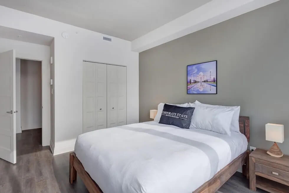 Bedroom in one of our pet friendly apartments in Laval Quebec